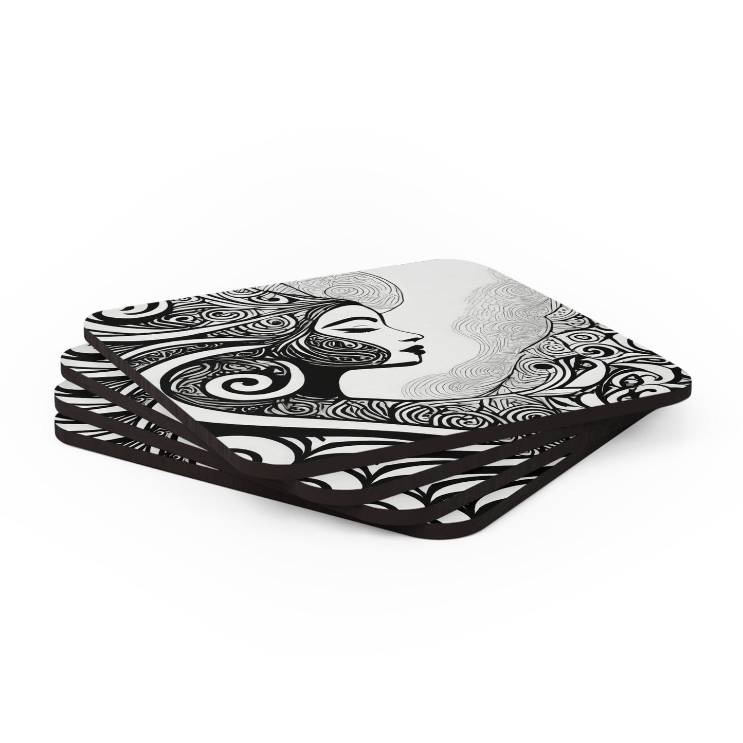 Coaster Set of 4 for Drinks Female Black Line Art Print 7134