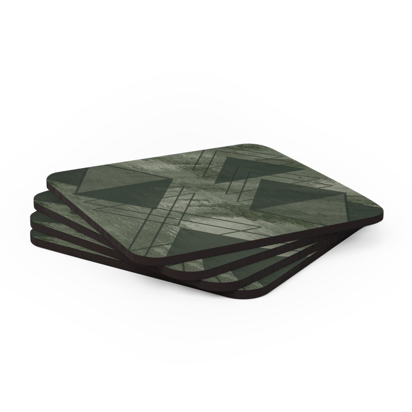 Coaster Set of 4 for Drinks Olive Green Triangular Colorblock