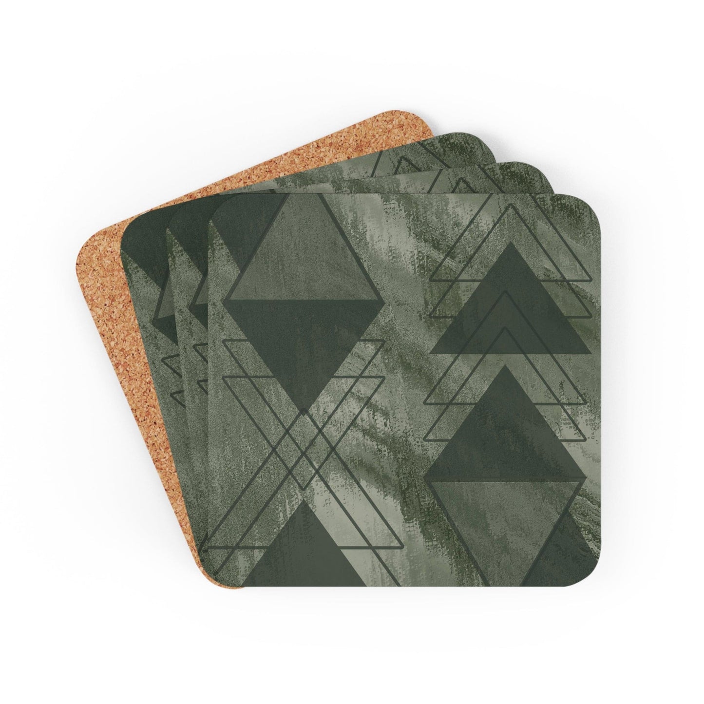 Coaster Set of 4 for Drinks Olive Green Triangular Colorblock