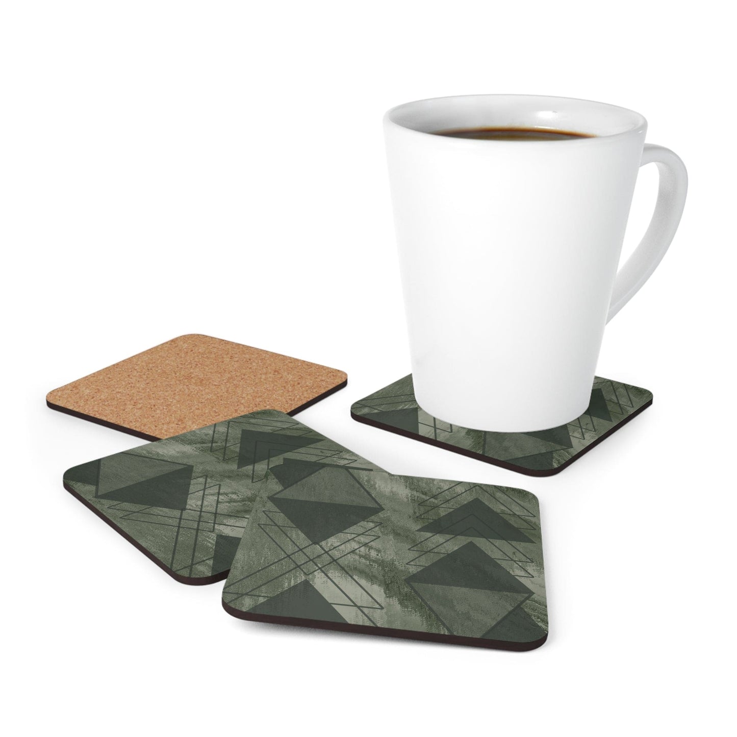 Coaster Set of 4 for Drinks Olive Green Triangular Colorblock