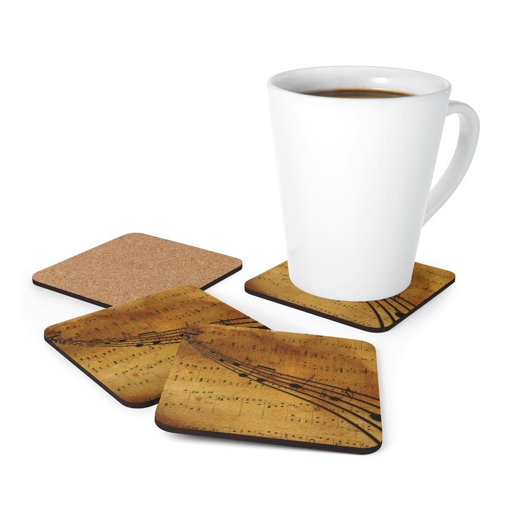 Corkwood Coaster 4 Piece Set - Brown Musical Note Style Coasters