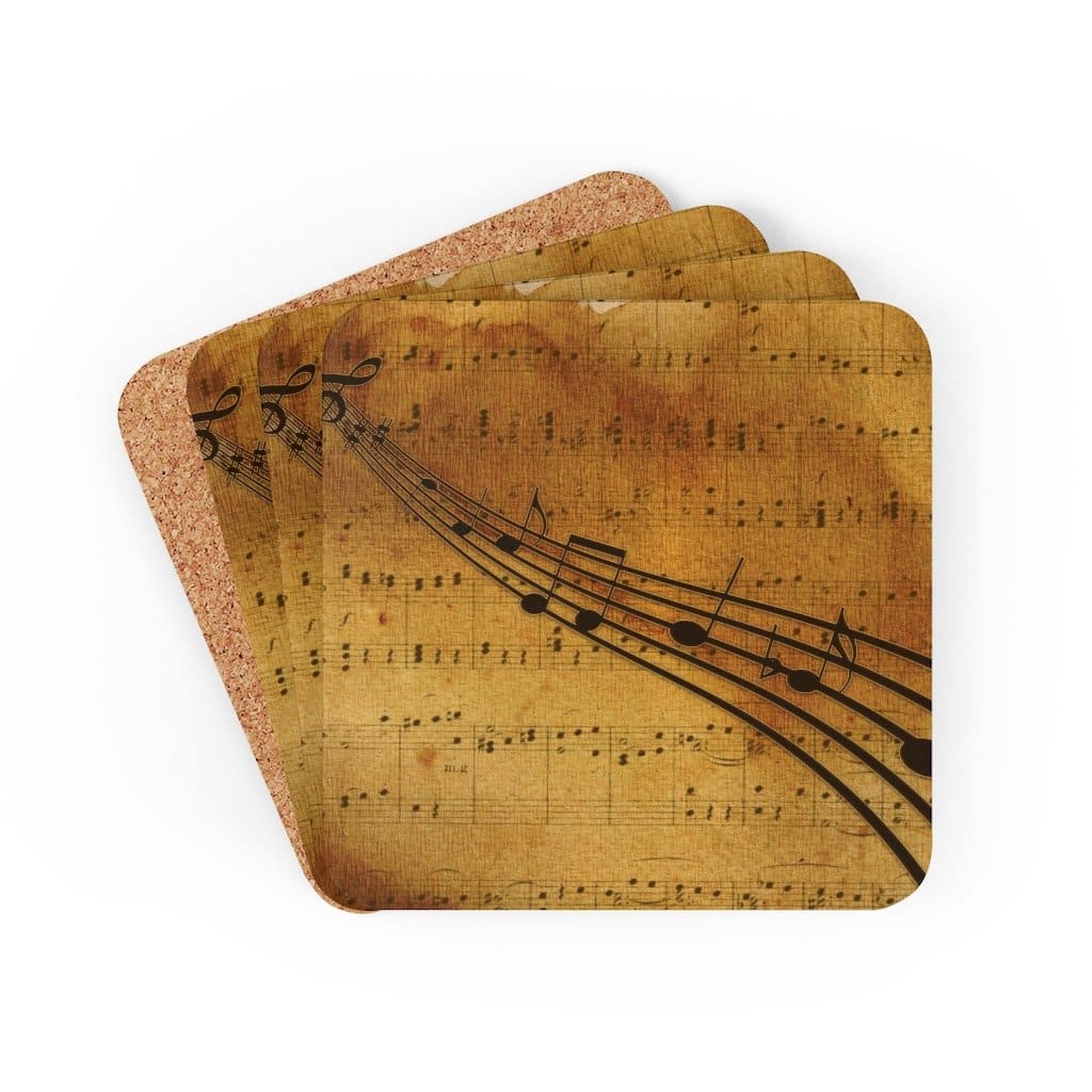 Corkwood Coaster 4 Piece Set - Brown Musical Note Style Coasters