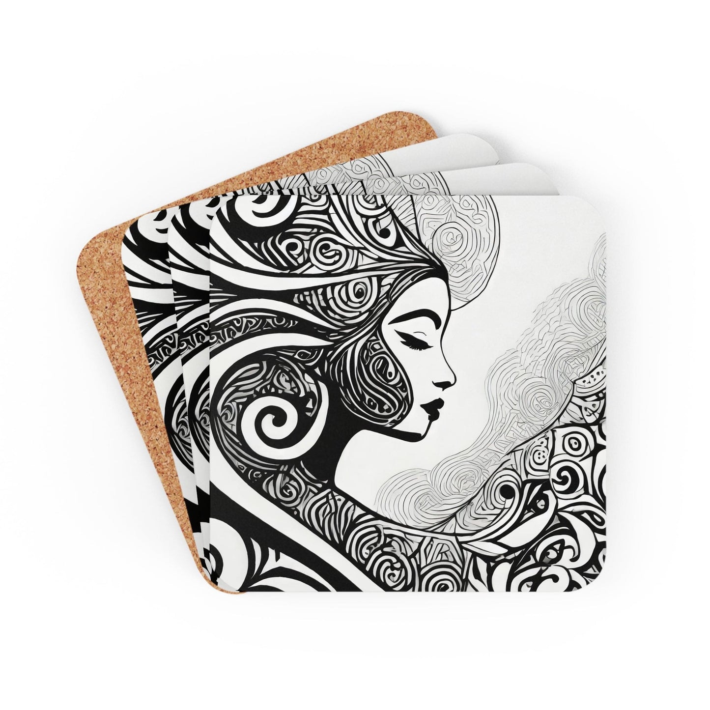 Coaster Set of 4 for Drinks Female Black Line Art Print 7134