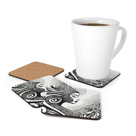 Coaster Set of 4 for Drinks Female Black Line Art Print 7134