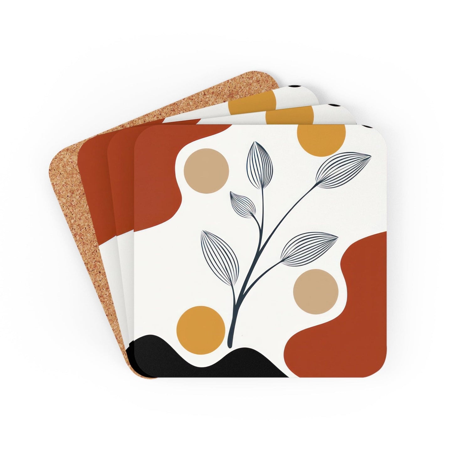 Coaster Set of 4 for Drinks Floral Line Art Print