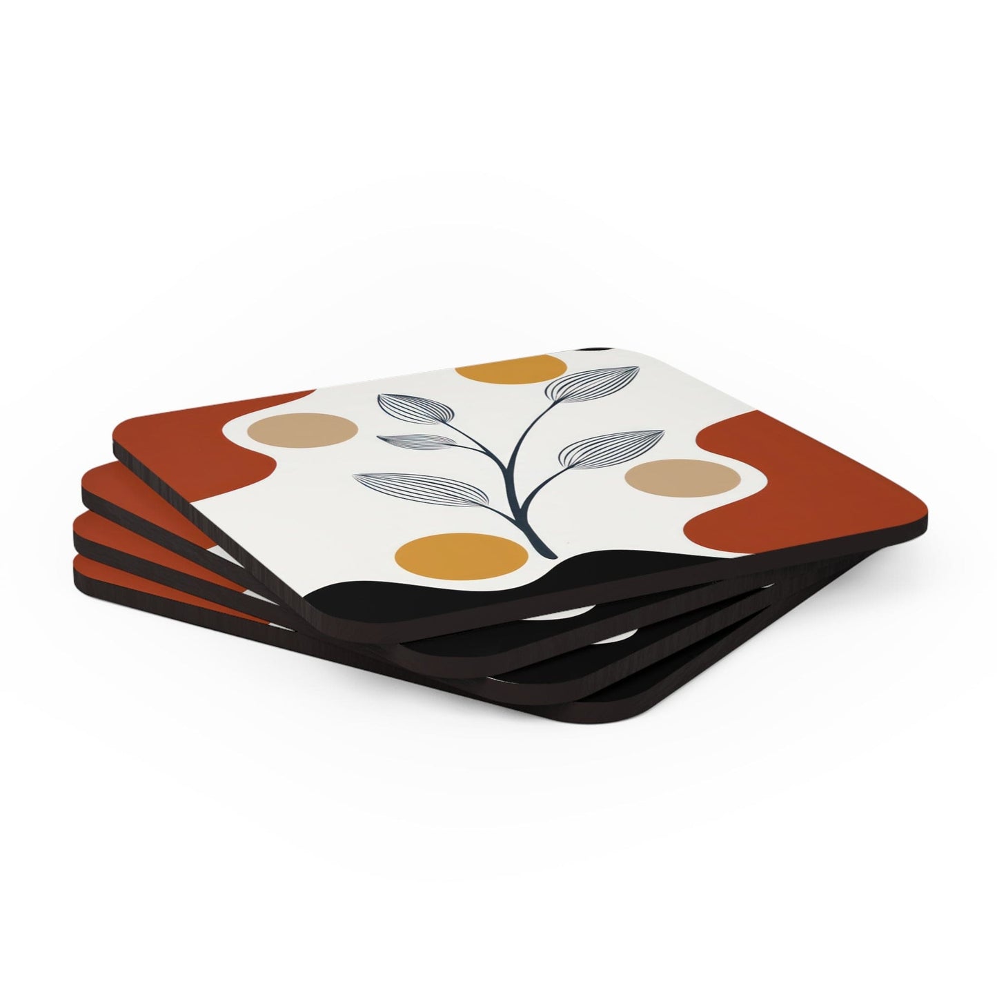 Coaster Set of 4 for Drinks Floral Line Art Print
