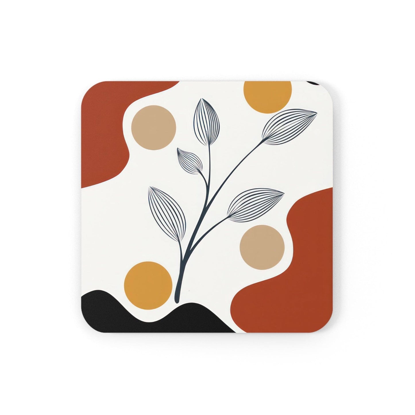 Coaster Set of 4 for Drinks Floral Line Art Print