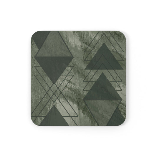 Coaster Set of 4 for Drinks Olive Green Triangular Colorblock