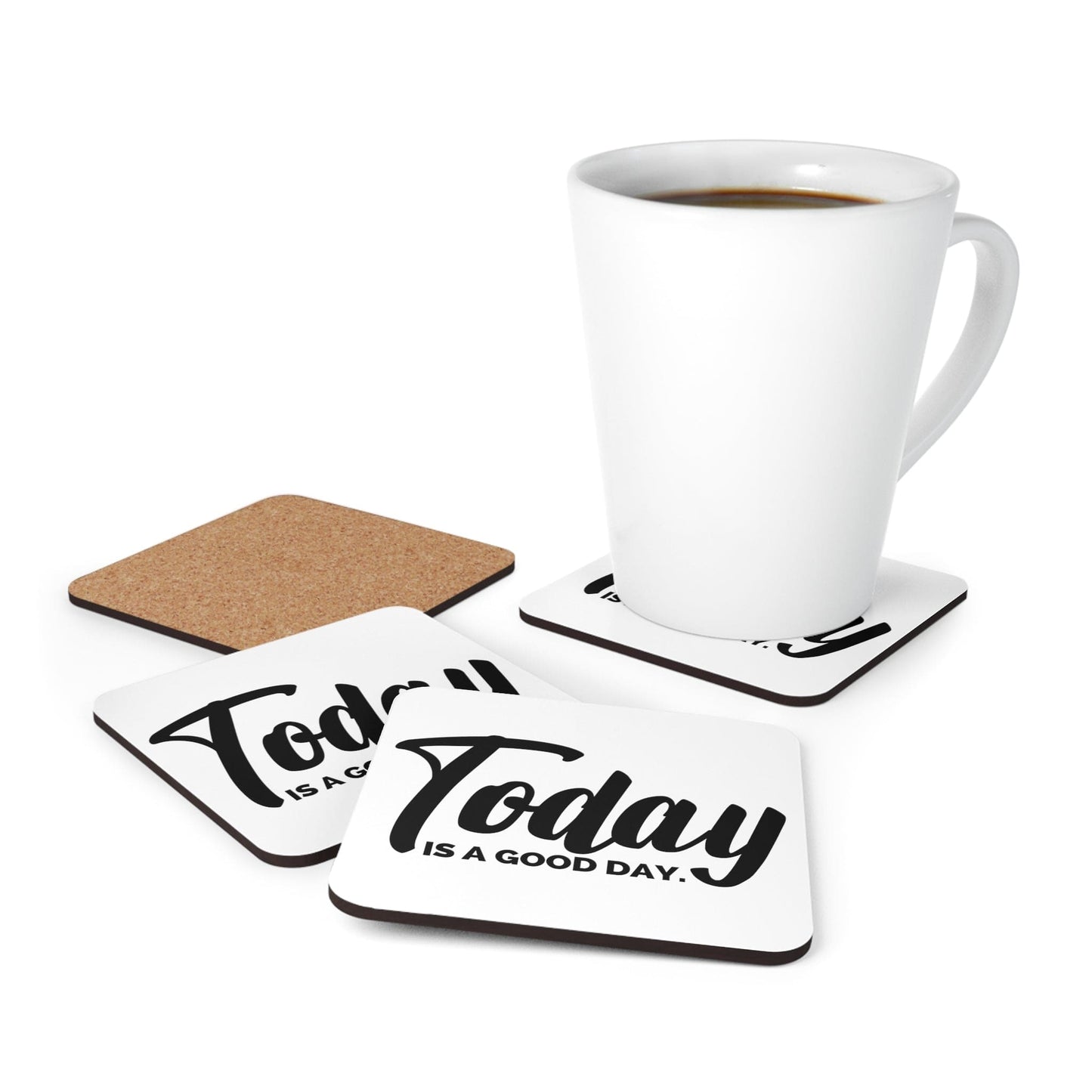 Coaster Set of 4 for Drinks Today is a Good Day Black Illustration