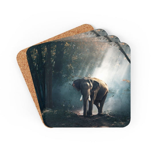 Corkwood Coaster 4 Piece Set - Elephant Art Style Coasters