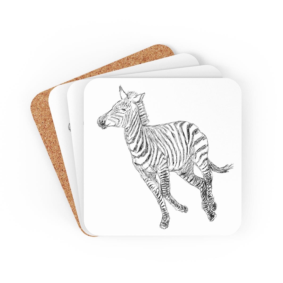 Home Decor - Coaster Set - 4 Piece Home/office - Galloping Zebra Line Art Drawing Print