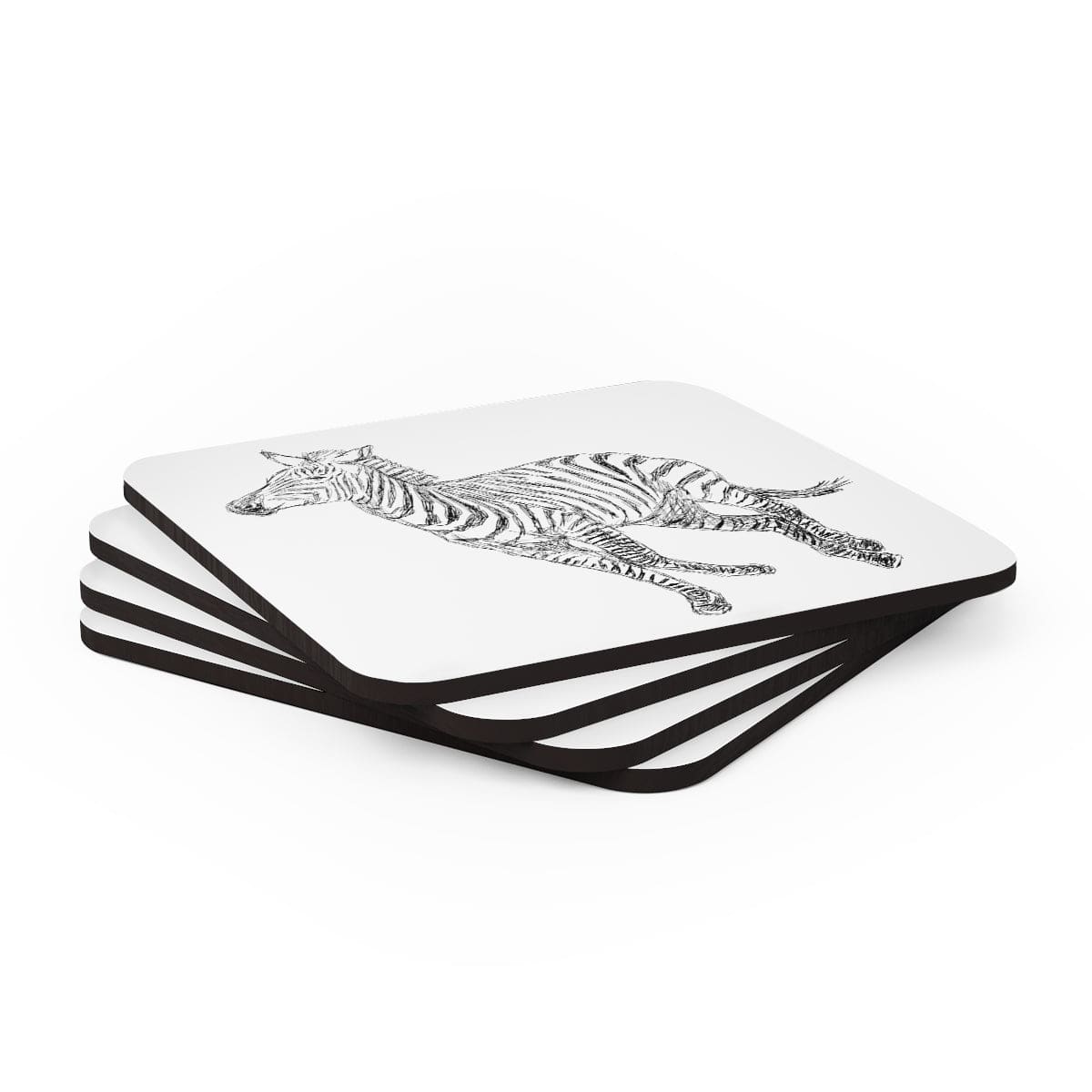 Home Decor - Coaster Set - 4 Piece Home/office - Galloping Zebra Line Art Drawing Print