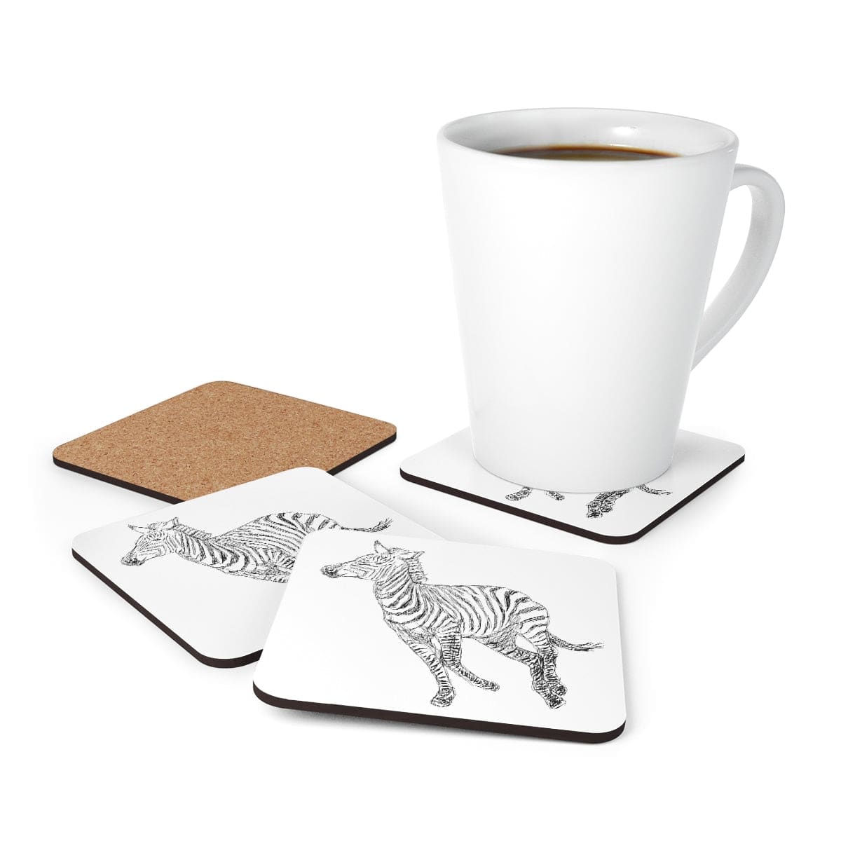 Home Decor - Coaster Set - 4 Piece Home/office - Galloping Zebra Line Art Drawing Print