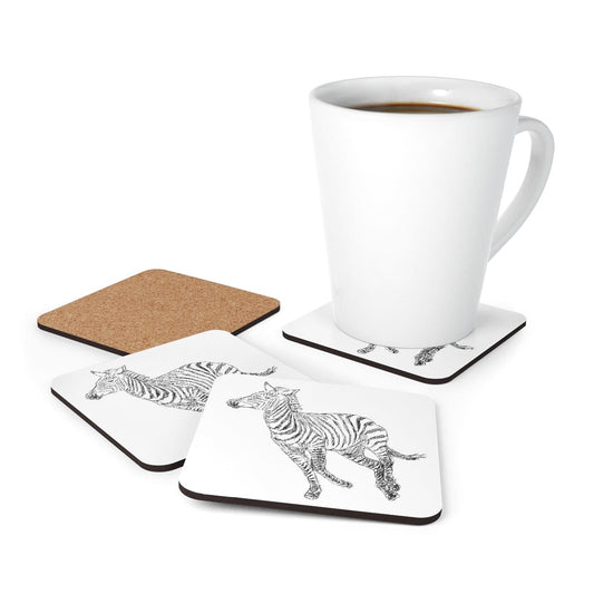 Home Decor - Coaster Set - 4 Piece Home/office - Galloping Zebra Line Art Drawing Print